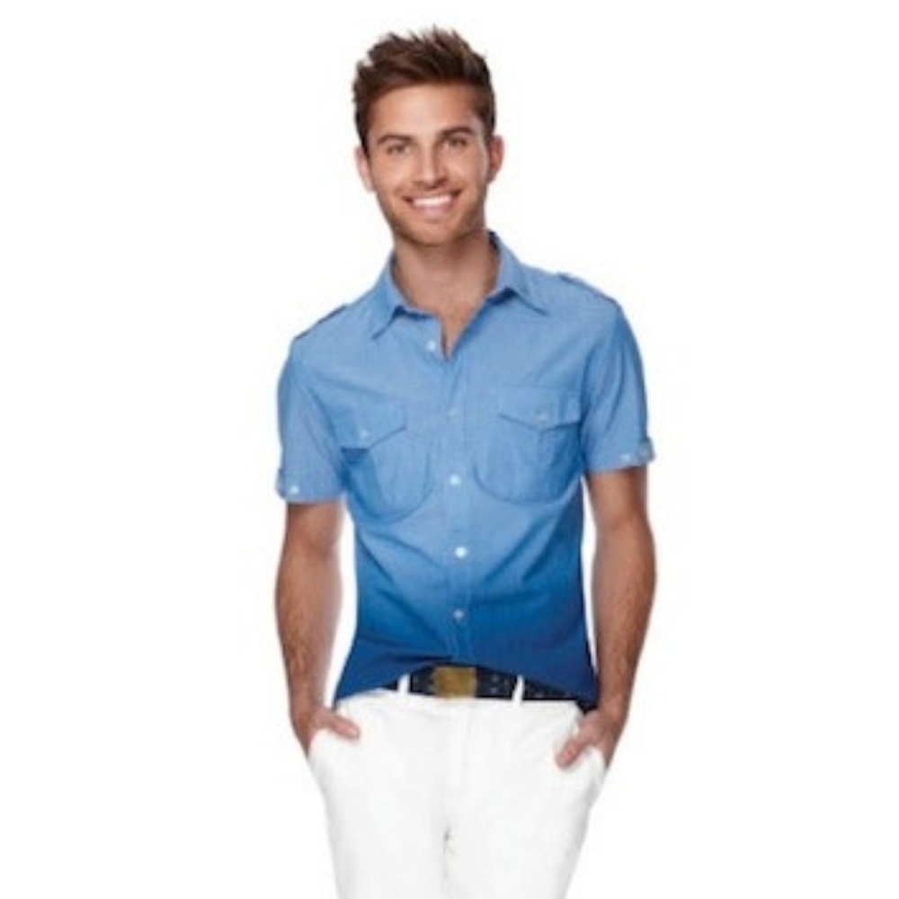 THE WEBSTER MIAMI at Target Ombre Blue Front Pocket Casual Shirt Mens SZ L